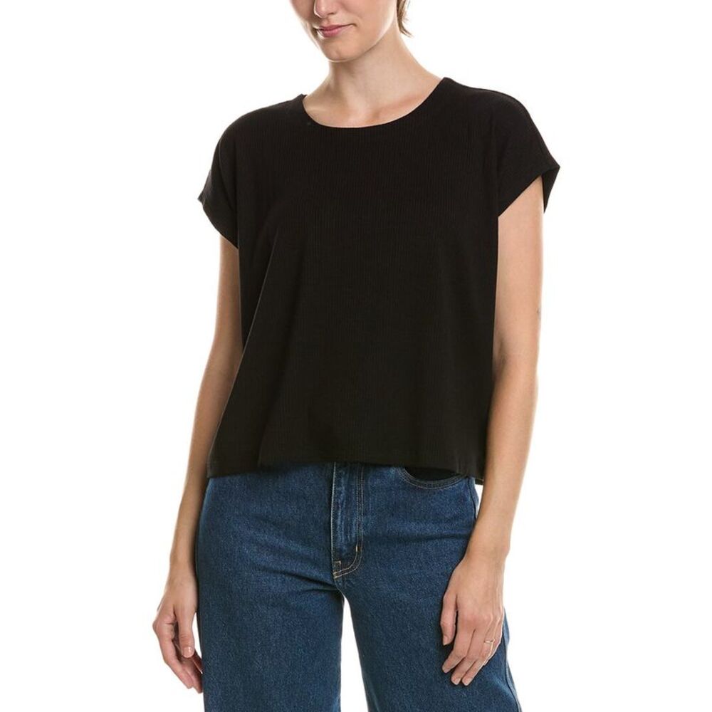 Eileen Fisher Womens  Crew Neck Cropped Top, Black